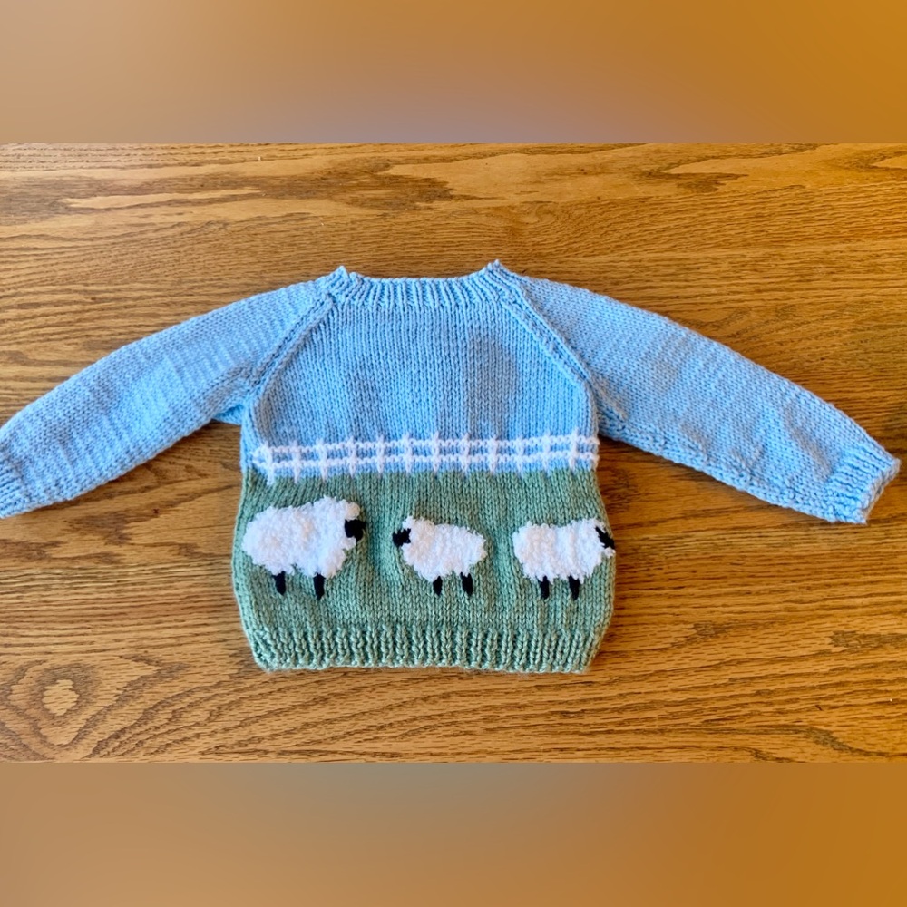 New Hand-knit Baby Sweater with Sheep Design